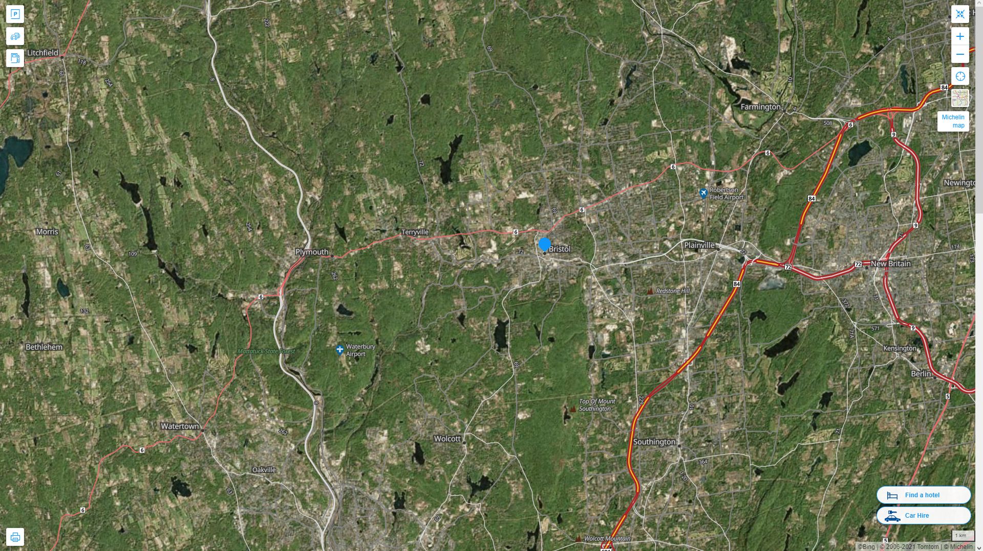 Bristol Connecticut Highway and Road Map with Satellite View